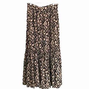 Boden Ruffle Tiered Tan & Black Swirl Print Maxi Skirt – Size 10P